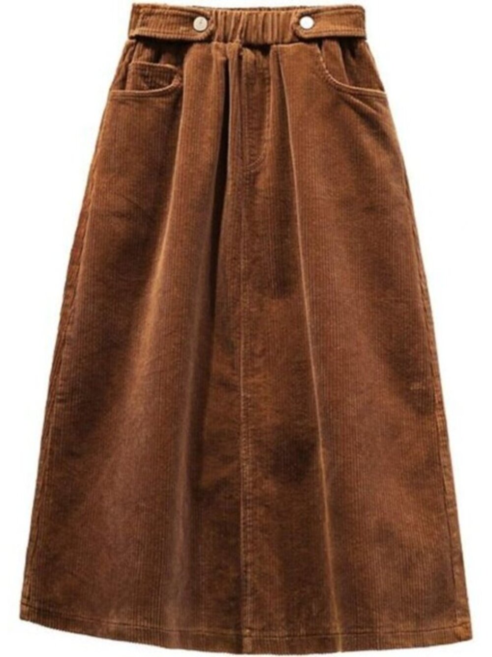 Corduroy Elastic Waist Ruffle A-Line Midi Long Skirt